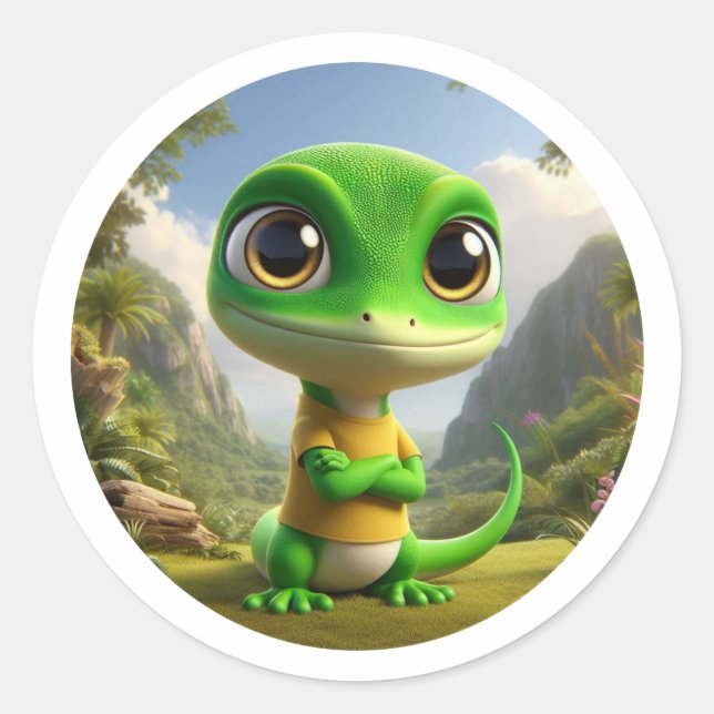Pegatina Redonda Lagartixa Simpática (Anverso)