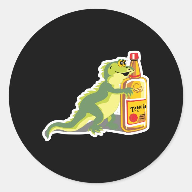 Pegatina Redonda lagarto con tequila (Anverso)
