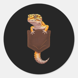Pegatina Redonda Lagarto Lindo Reptil Gecko Leopardo Cket Divertido