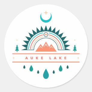 Pegatina Redonda lago auke alaska luna arco iris
