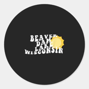 Pegatina Redonda Lago Beaver Dam Wisconsin Wi Retro Ondulado Recuer