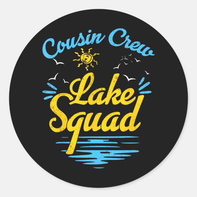 Pegatina Redonda Lago Cousin Crew Lake Squad Funny Lago Vacacional  (Anverso)