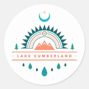 Pegatina Redonda lago cumberland kentucky boho luna arco iris