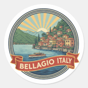 Pegatina Redonda Lago de Como Bellagio Italia