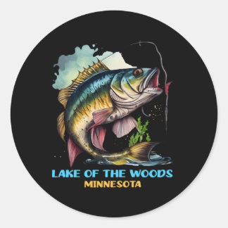 Pegatina Redonda Lago De Los Bosques Minnesota Pescador De Pesca