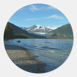Pegatina Redonda Lago Mendenhall en el paisaje Juneau Alaska