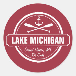 Pegatina Redonda Lago Michigan, ciudad personalizado, nombre, ancla