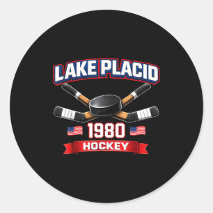 Pegatina Redonda Lago placid 1980 hockey vintage puck de usa nueva