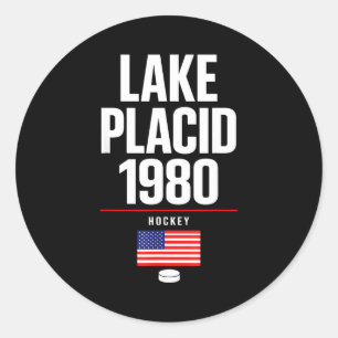 Pegatina Redonda Lago placid 1980 hockey vintage puck usa nueva yor