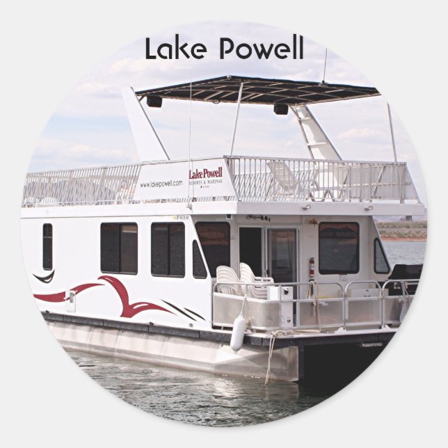 Pegatina Redonda Lago Powell: Houseboat, Arizona, EEUU 9 (Anverso)