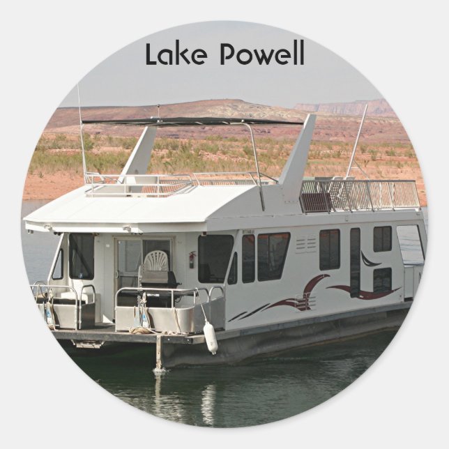 Pegatina Redonda Lago Powell: Houseboat, Arizona, USA 5 (Anverso)