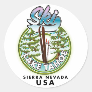 Pegatina Redonda Lago Ski Tahoe Sierra Nevada EE.UU.