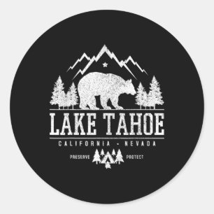Pegatina Redonda Lago Tahoe California - Camping Bear Mountains Nat