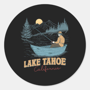 Pegatina Redonda Lago Tahoe California Divertido Verano Pesca Campi