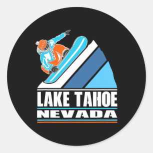 Pegatina Redonda Lago Tahoe Nevada - Vintage Snowboard