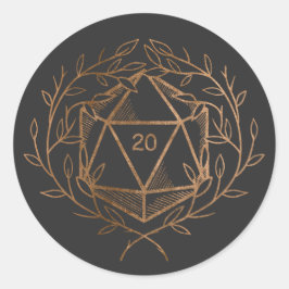 Pegatina Redonda Lágrimas de oro y negro D20 dados