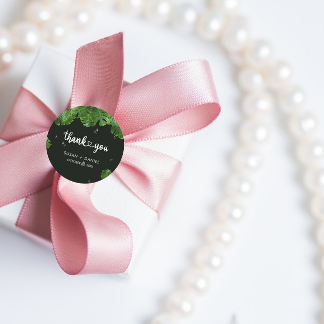 Pegatina Redonda Lágrimas tropicales silvestres hojas de palmera Bo (Subido por el creador)