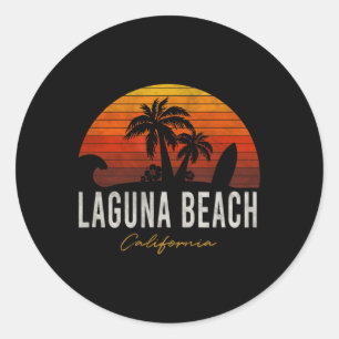 Pegatina Redonda Laguna Beach California Palms Vacation Surf Sundow