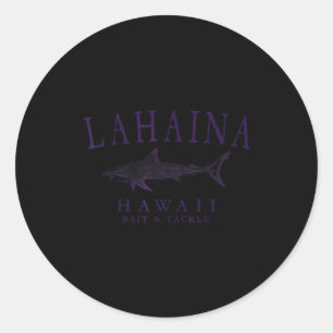Pegatina Redonda Lahaina hawaii tiburón vintage ciruela arte pesca