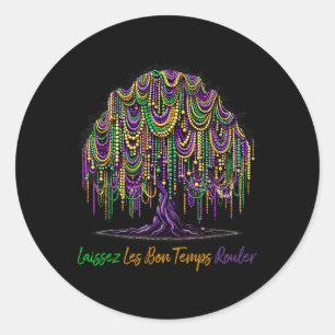 Pegatina Redonda Laissez Les Bon Temps Rouler Mardi Gras Tree Beads