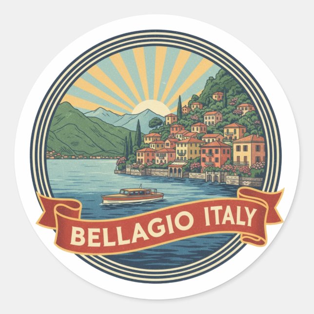 Pegatina Redonda Lake Como Bellagio Italy (Anverso)