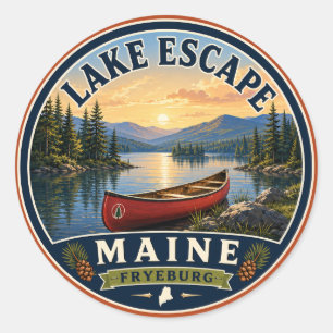Pegatina redonda Lake Escape Fryeburg Maine