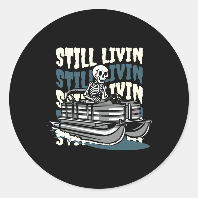 Pegatina Redonda Lake Skeleton - Boating Pontoon Boat  (Anverso)