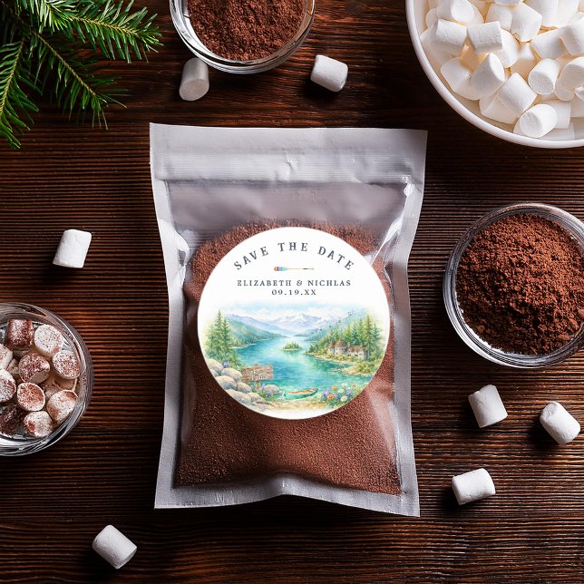 Pegatina Redonda Lake Tahoe Watercolor Save the Date Wedding  (Subido por el creador)