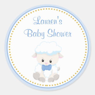 Pegatina Redonda Lamb Boy Baby Shower Favor Pegatinas