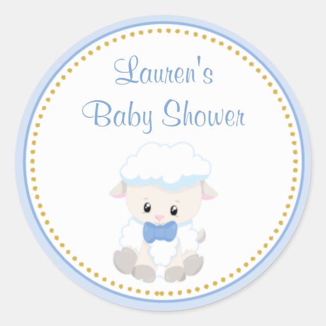 Pegatina Redonda Lamb Boy Baby Shower Favor Pegatinas (Anverso)