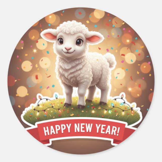 Pegatina Redonda Lamb New Year Confetti Sticker (Anverso)