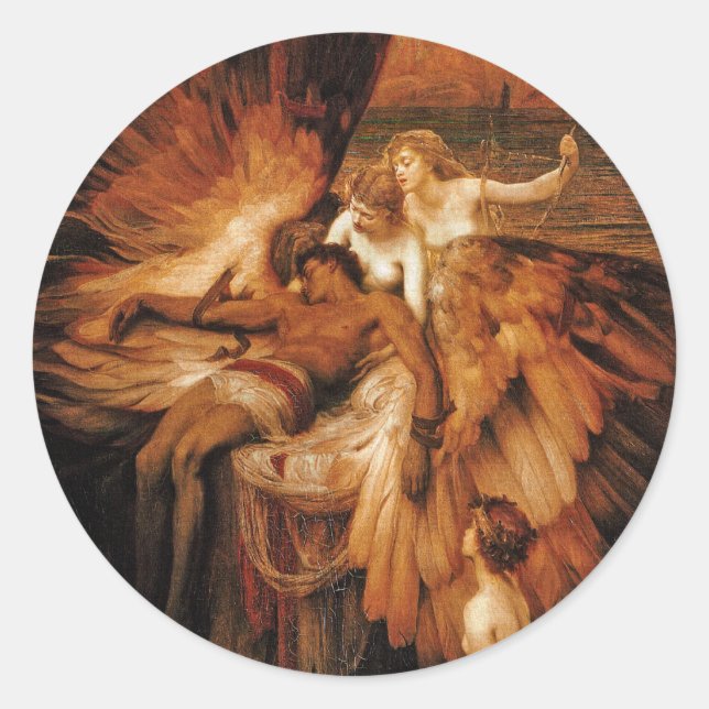 Pegatina Redonda Lament for Icarus de Herbert Draper (Anverso)