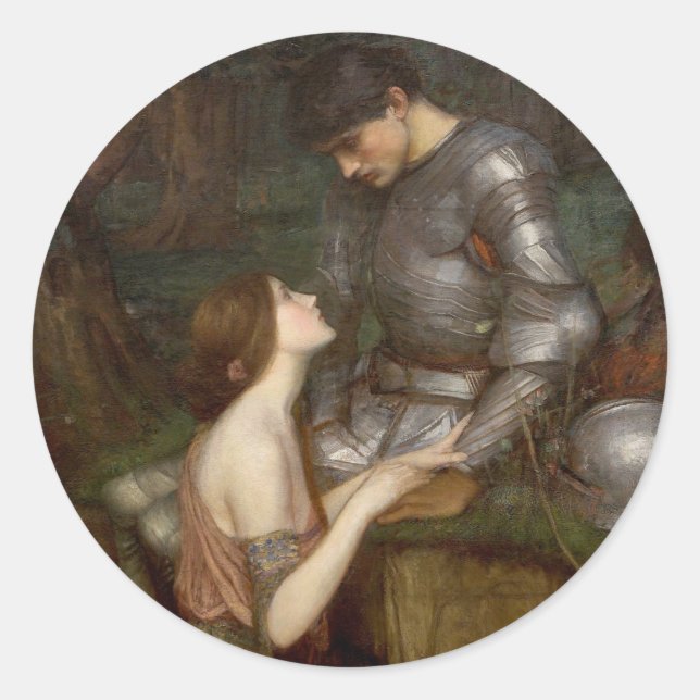 Pegatina Redonda Lamia y el soldado de John William Waterhouse (Anverso)