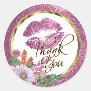 Pegatina Redonda Láminas de prueba de Purpurina rosa floral