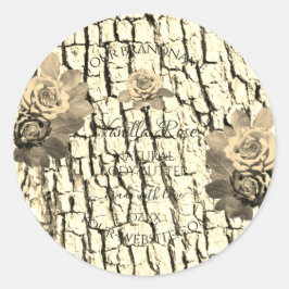 Pegatina Redonda Láminas de Rosas Sepia de madera marrón claro