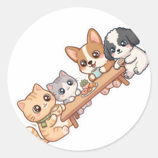 Pegatina Redonda Láminas de Stickers de Gatos y Perros Kawaii Adora
