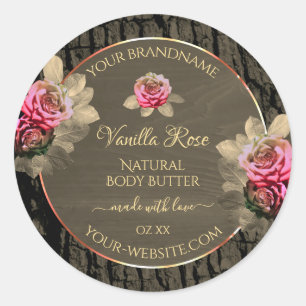 Pegatina Redonda Láminas rosadas de grano de madera oscura marrón