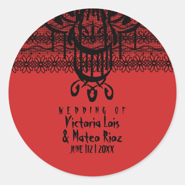 Pegatina Redonda Lámpara gótica de encaje rojo negro (Anverso)