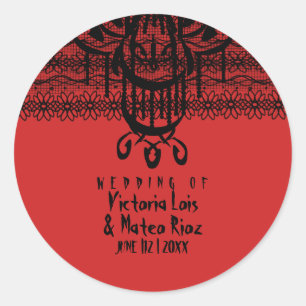 Pegatina Redonda Lámpara gótica de encaje rojo negro