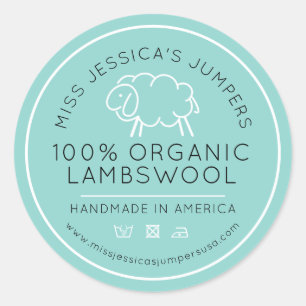 Pegatina Redonda Lana de oveja aqua blanco negocio de cuchillos neg