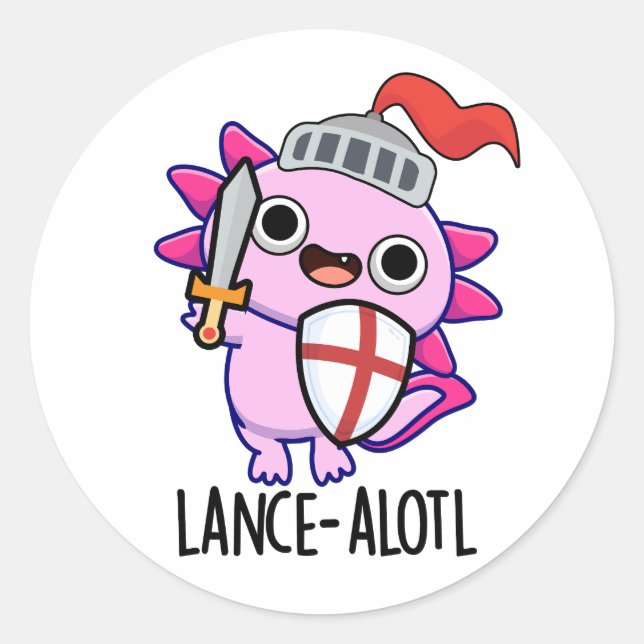 Pegatina Redonda Lance-a-lotl Funny Axolotl Knight Pun (Anverso)