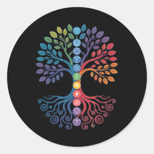 Pegatina Redonda Lanced Realms Geometría Sagrada Árbol Mandala Chak