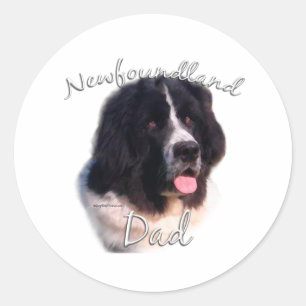 Pegatina Redonda Landseer Newfoundland Dad 2, Newfie Dad y Newf Dad