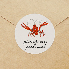Pegatina Redonda Langostinos Rojos Me Pínen Peel Me Seafood Fiesta