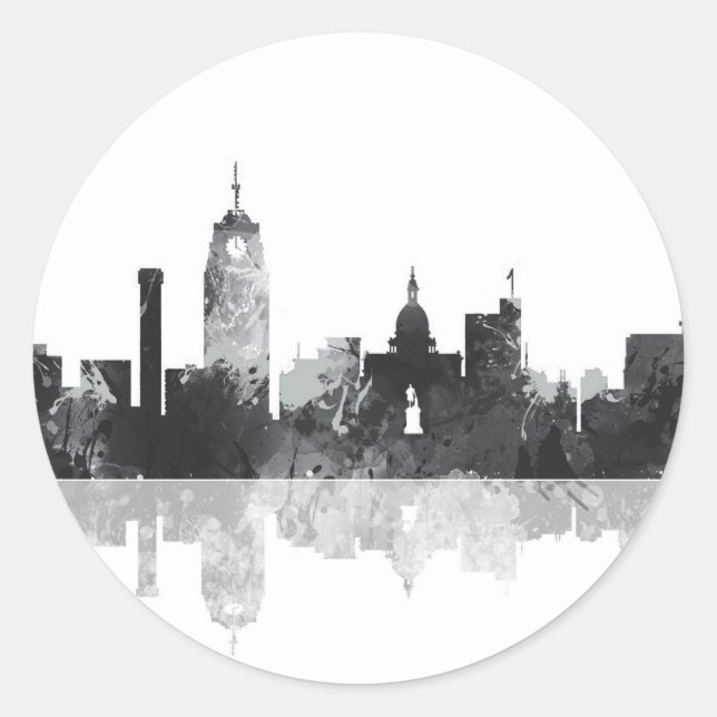 PEGATINA REDONDA LANSING, MICHIGAN SKYLINE (Anverso)