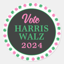 Pegatina Redonda Lanza verde rosa 2024 Vote Harris Walz