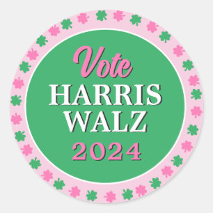 Pegatina Redonda Lanza verde rosa 2024 Vote Harris Walz