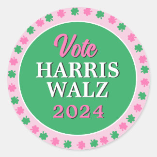 Pegatina Redonda Lanza verde rosa 2024 Vote Harris Walz