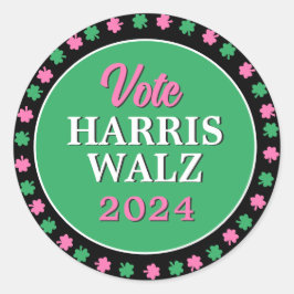 Pegatina Redonda Lanza verde rosa 2024 Vote Harris Walz