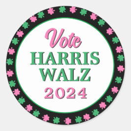 Pegatina Redonda Lanza verde rosa 2024 Vote Harris Walz